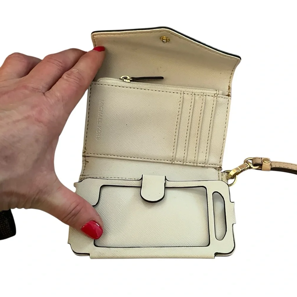 Michael Kors Cream Monogram mobile wristlet card case / wallet